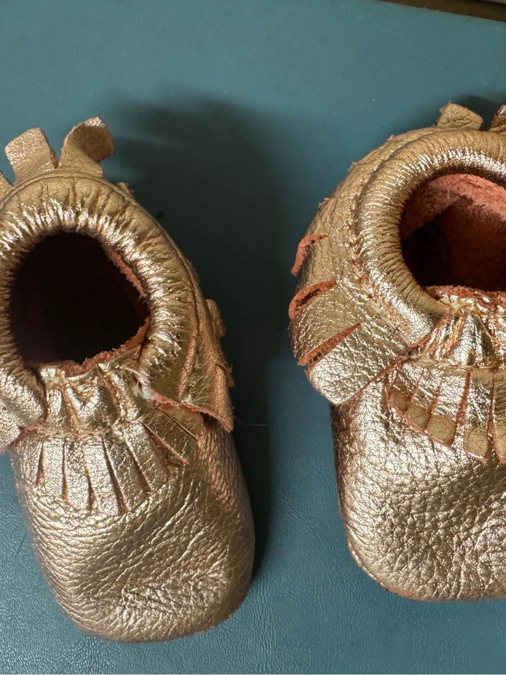 Freshly Picked Rose gold infant moccasins size 2